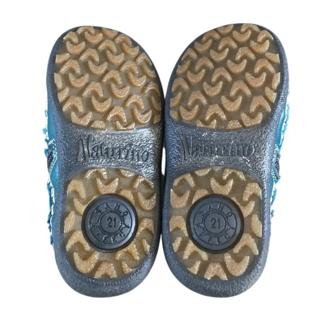 Naturino Toddler Boots Blue Pony Hair Leather Flower Appliqué Sky Blue